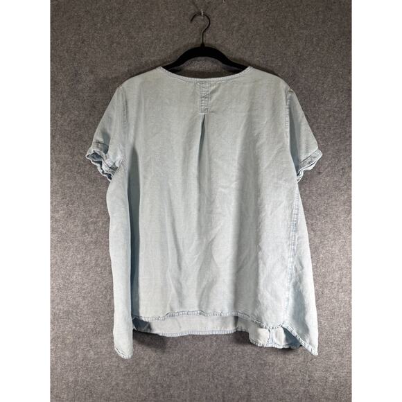 J Jill Blouse Women XL Blue Denim Chambray Short Sleeve Relax Summer Coastal - Picture 6 of 7